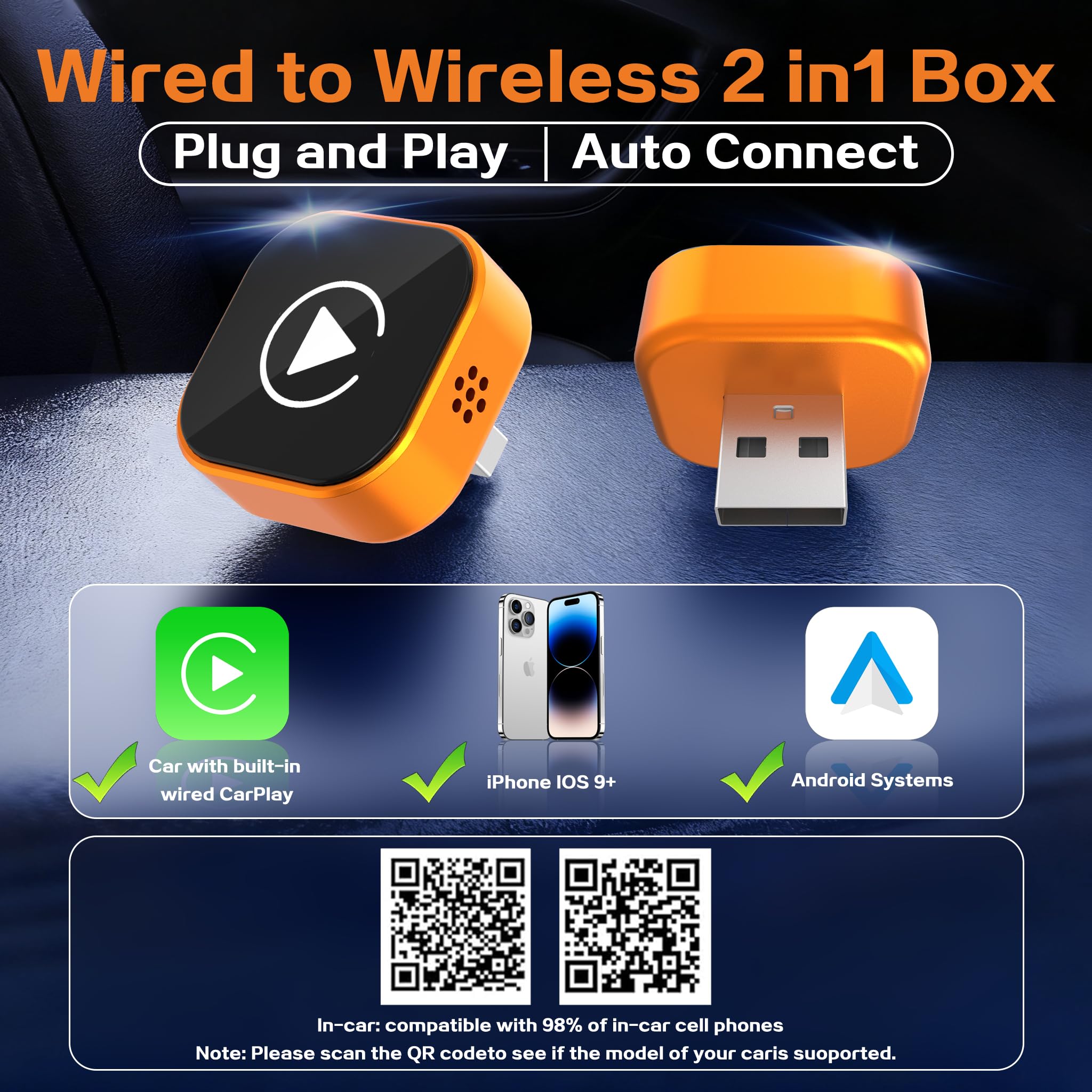 Amazon.com: 2026 Wireless CarPlay Adapter for iPhone,2 in 1 for